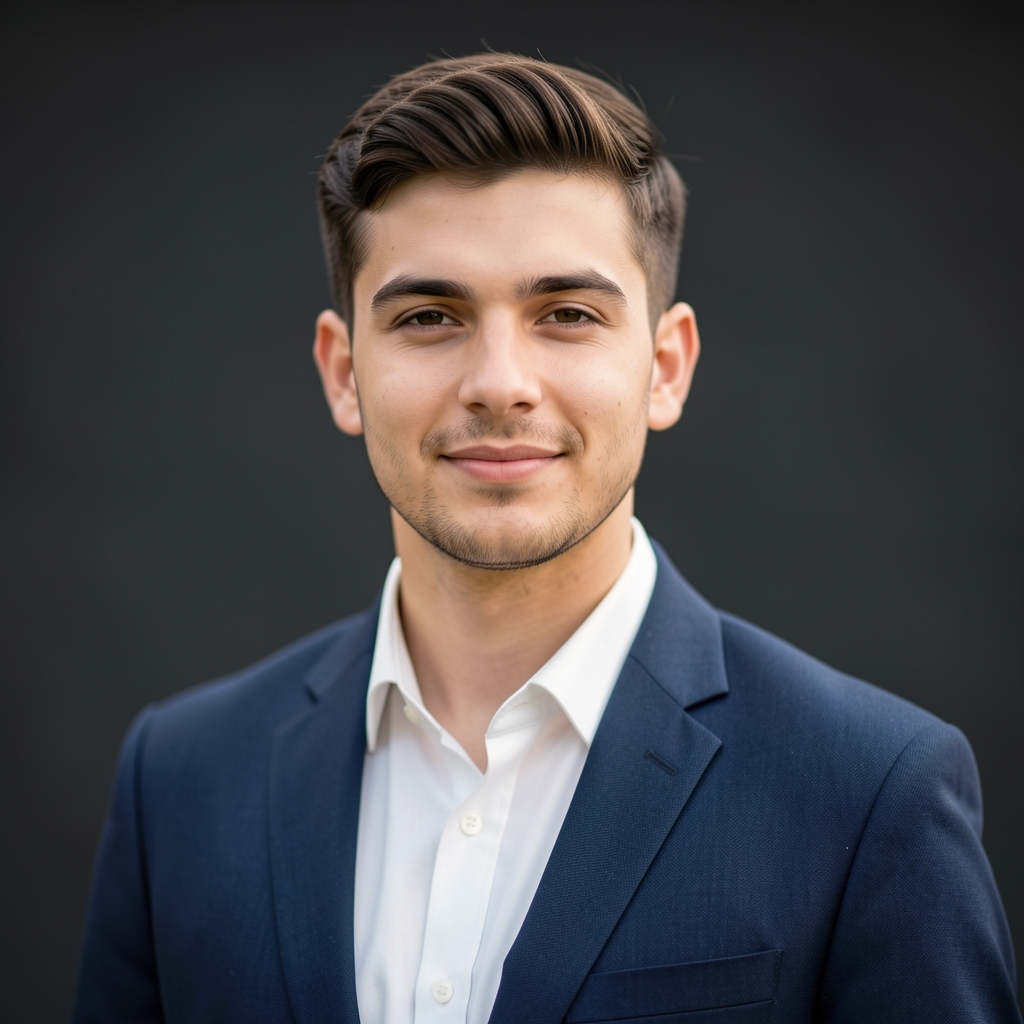 Headshot portrait of Tobias Ashcroft, editor-in-chief of Estravo Compendium, photographed against a neutral dark background in natural light